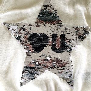 H&M cream sweater star flip sequins 10-12